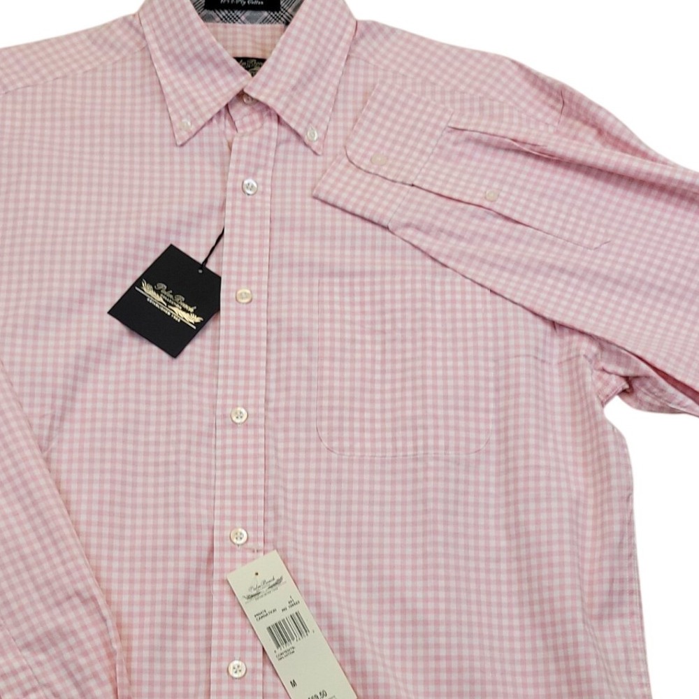 Palm Beach Button Down Shirt Mens Size M Pink New‎ Gingham Plaid Long Sleeve